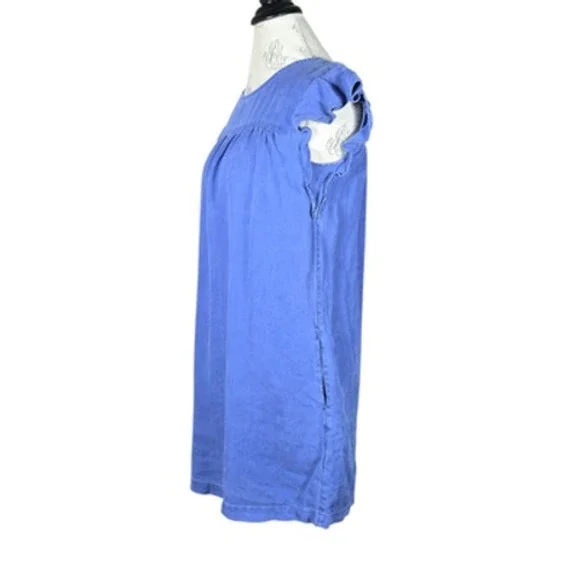 Artisan NY Blue Linen Dress S Summer Flutter Sleeve Mini Dress with Pockets - Picture 4 of 12